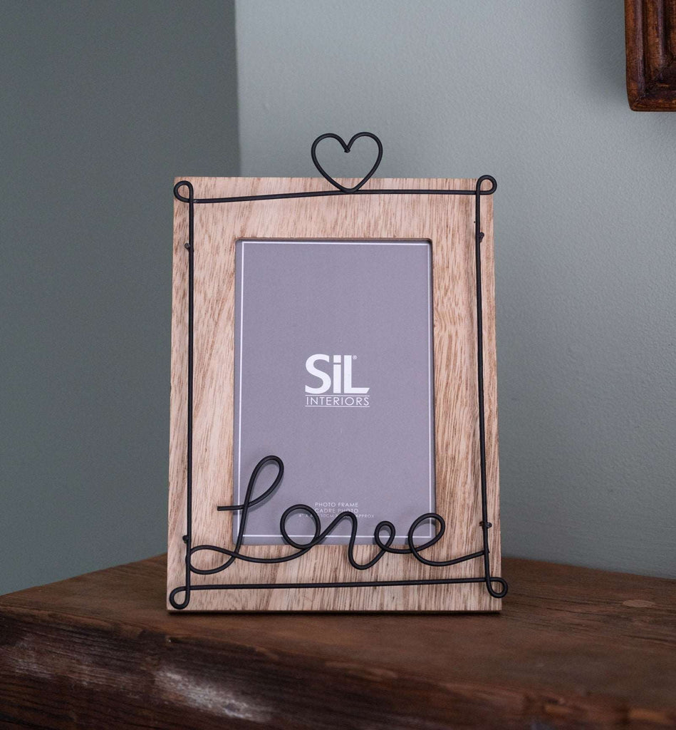 Wooden Photo Frame with Black Wire Love Script 4x6" Geko Products