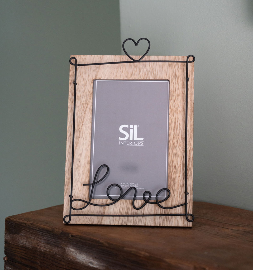 Wooden Photo Frame with Black Wire Love Script 5x7" Geko Products