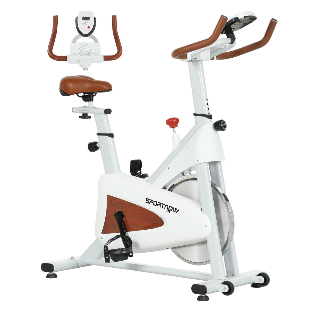 SPORTNOW Quiet Stationary Exercise Bike with Adjustable Seat White SPORTNOW