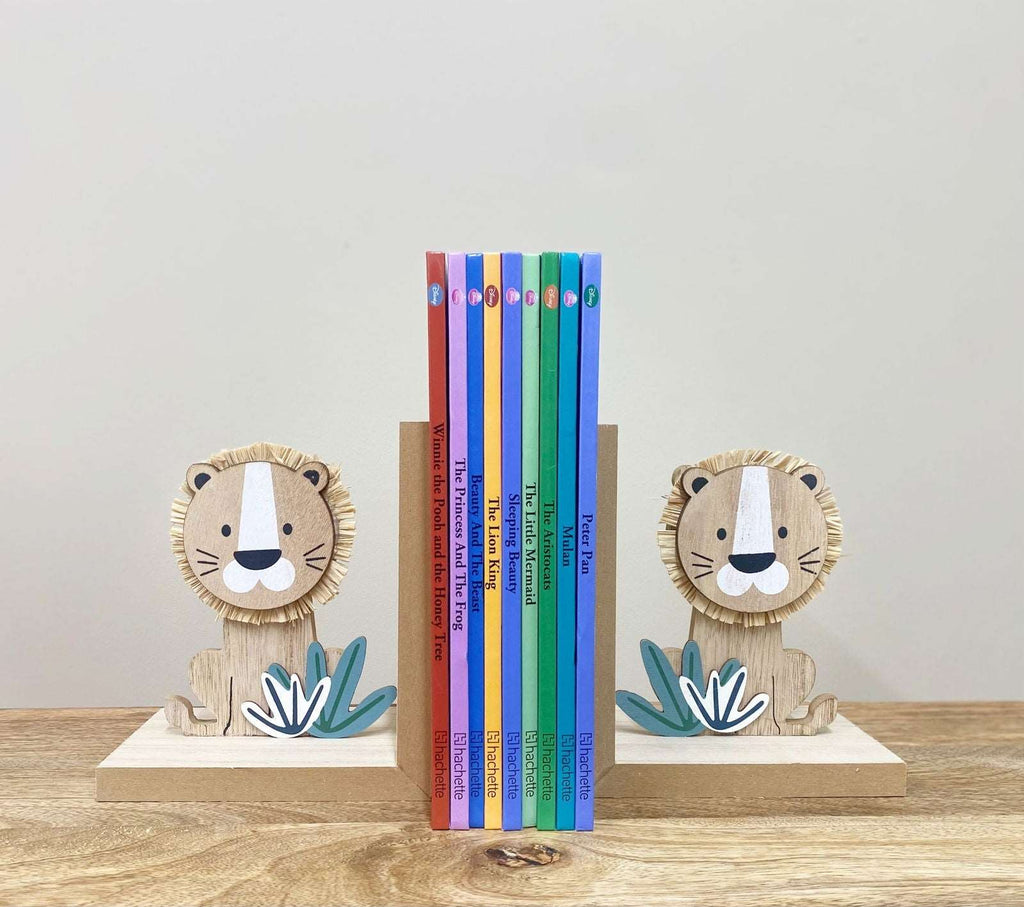 Set of Two Wooden Lion Bookends Geko Products