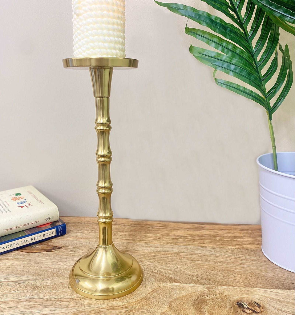 Brass Metal Pillar Candlestick 29cm Geko Products