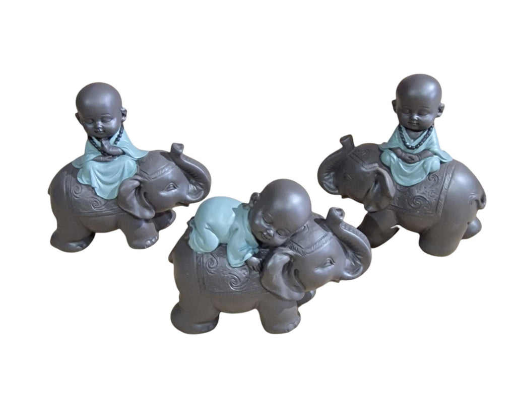 Buddha Riding Elephant Set Of 3, 13x12cm Geko Products