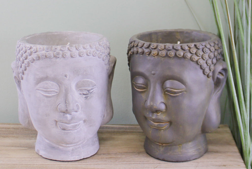 Set of 2 Large Cement Buddha Design Candles Geko Products