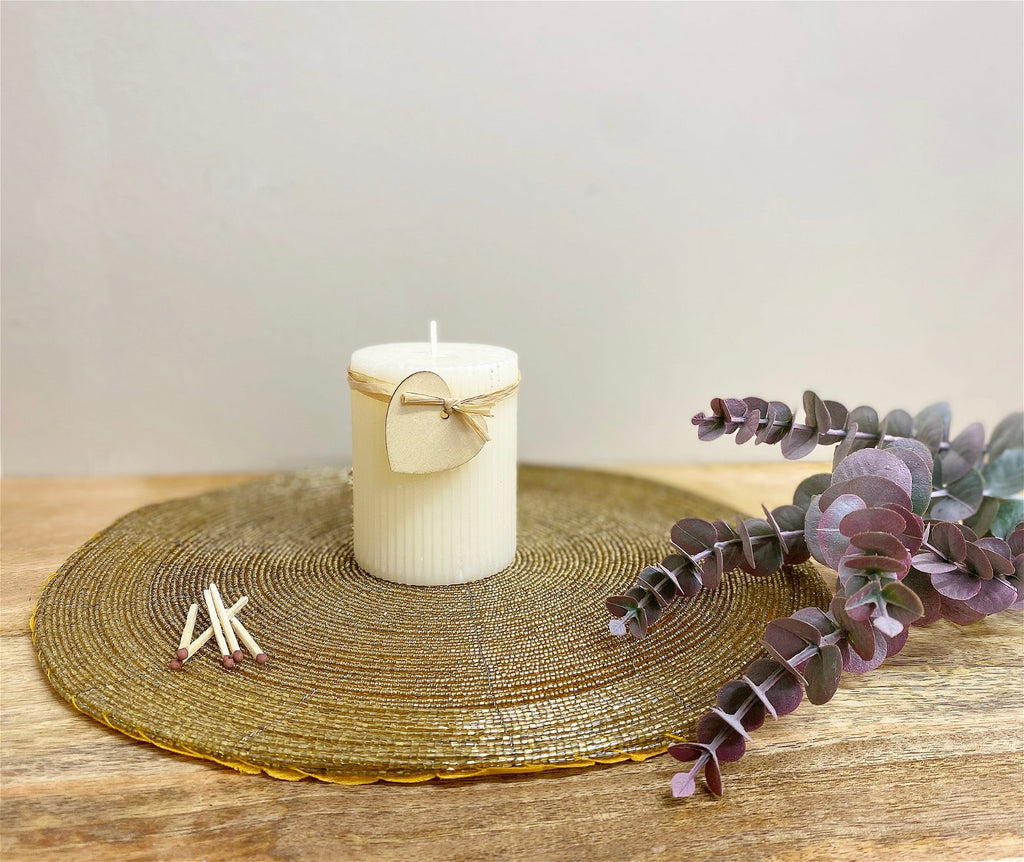 Small Cream Ridged Pillar Candle with Heart Decoration Geko Products