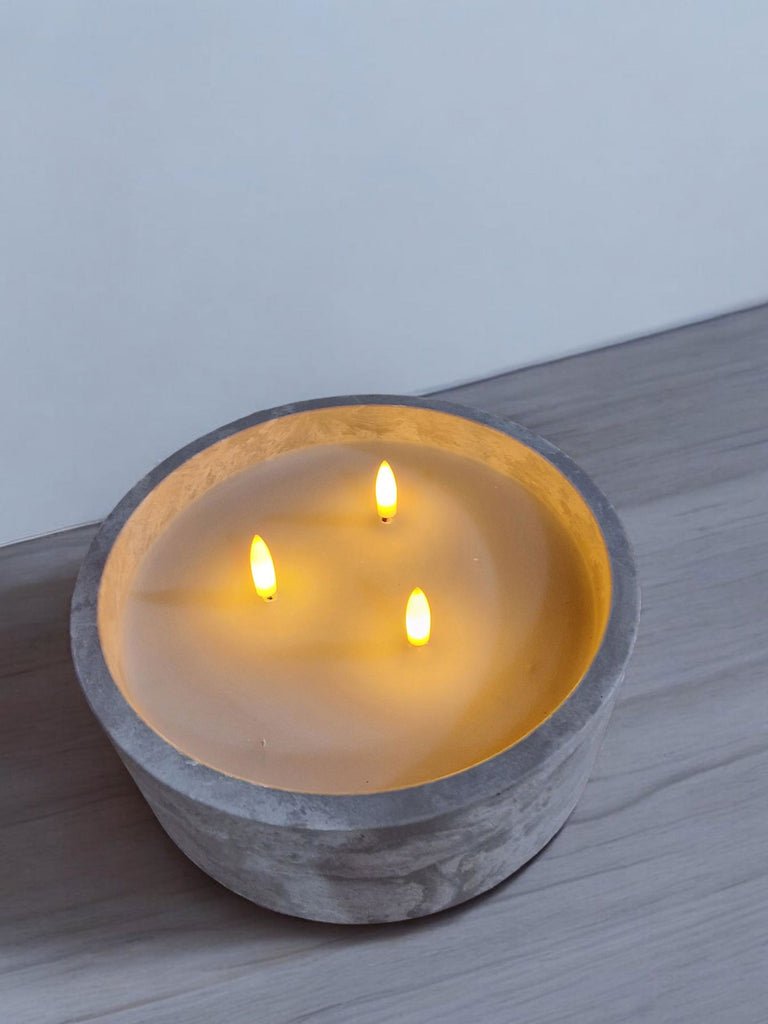 Led Cement Circular Candlepot 20x8cm Geko Products