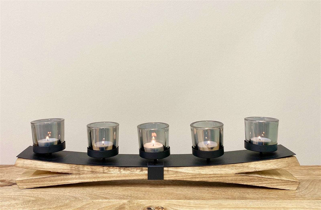 Metal Tealight Holder On Wooden Base 54cm Geko Products