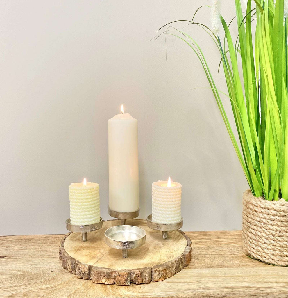 Candle Holder On Wooden Base 28cm Geko Products