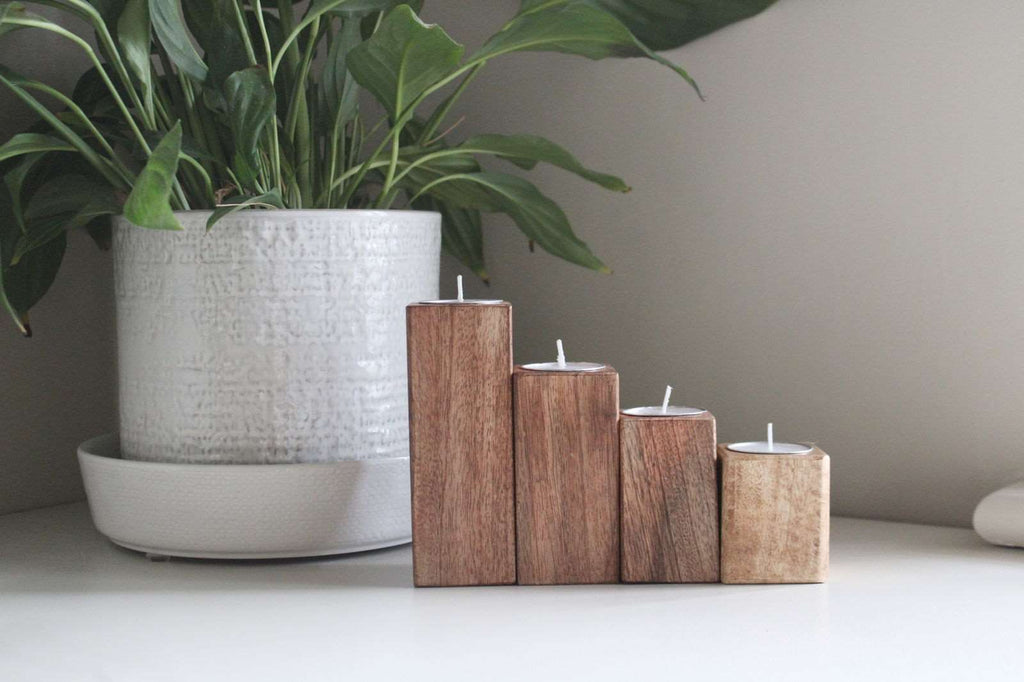 Set of Four Mango Wood Tealight Holders Geko Products