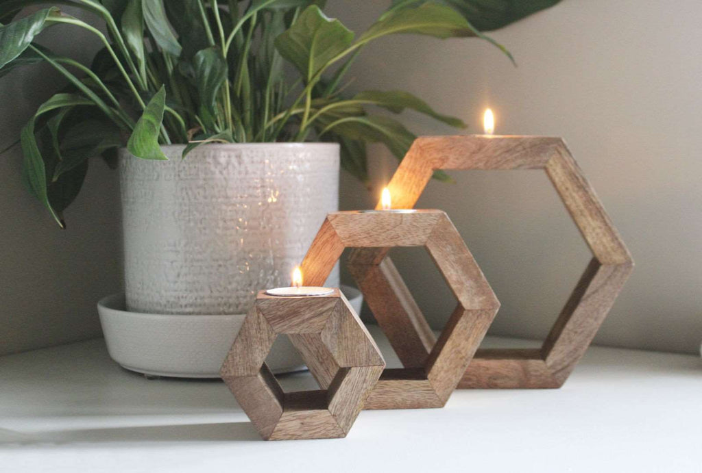 Set of Three Hexagon Tealight Holders 20cm Geko Products