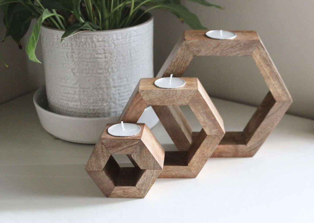 Set of Three Hexagon Tealight Holders 20cm Geko Products