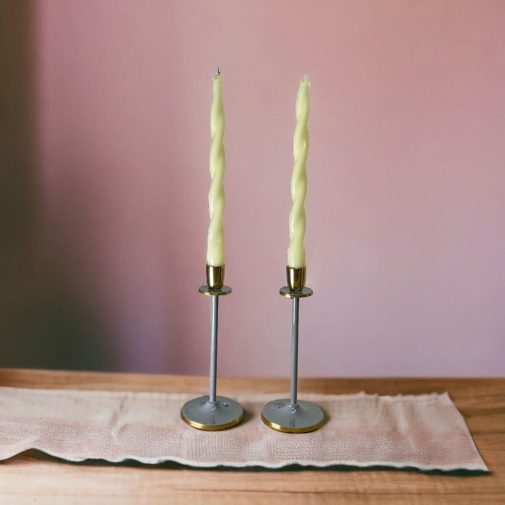 Glossy Grey Irina Candlestick, Set of 2, 20cm Geko Products