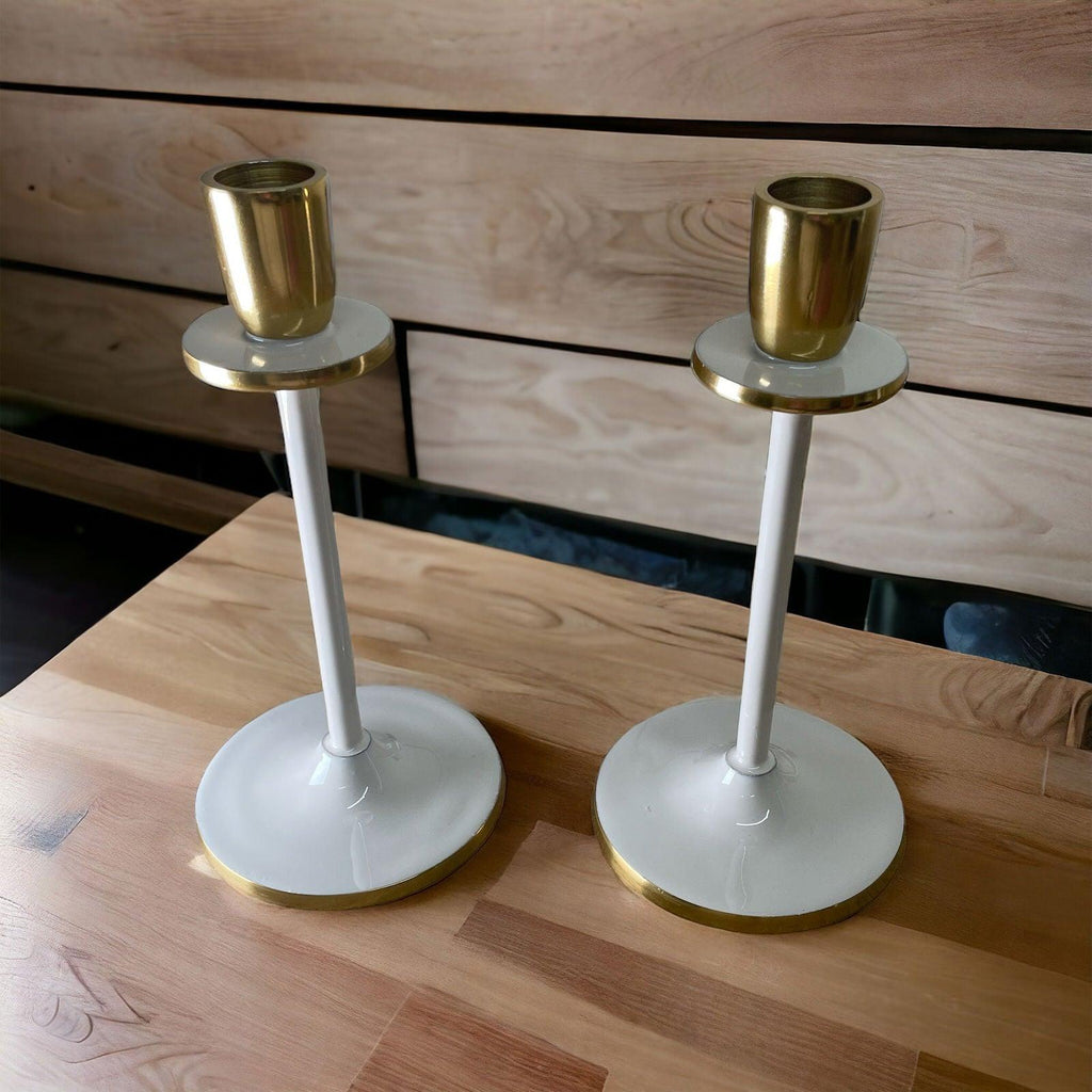 Glossy White Irina Candlestick, Set of 2, 20cm Geko Products