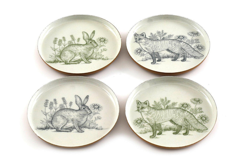 Set of Four Metal Woodland Themed Coasters Geko Products