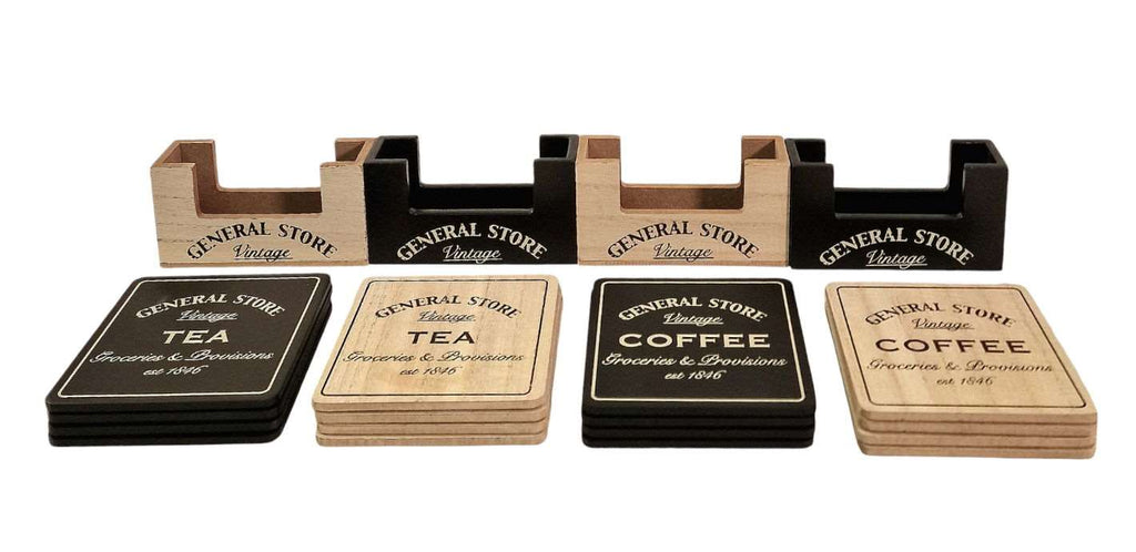 General Store Wood Coasters 4 Types 16 of Set Shades 4 Seasons