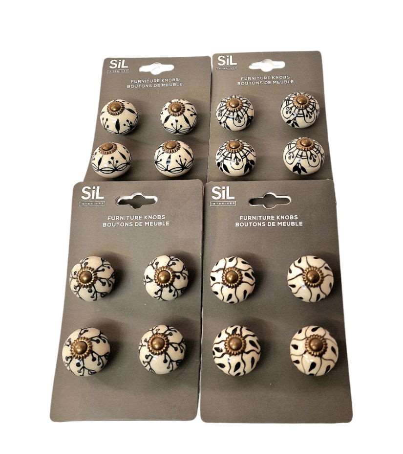 Cream & Black Drawer Knobs 4 Pack Set of 16 Shades 4 Seasons