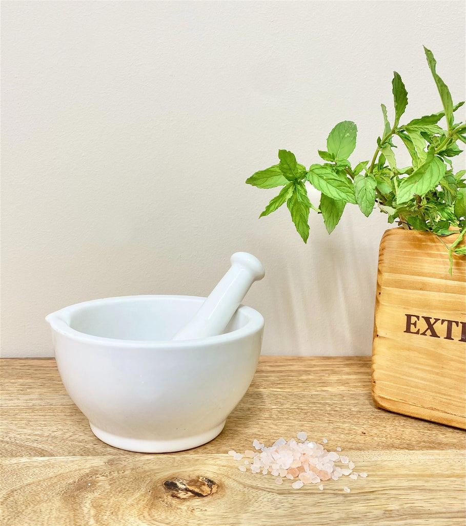 Stoneware Pestle & Mortar in White Geko Products