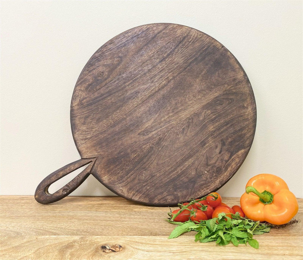 Circular Wooden Chopping Board With Carved Handle 49cm Geko Products