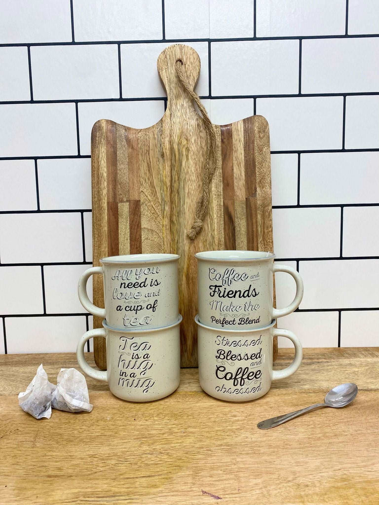 Set of Four Antique Grey Slogan Mugs Geko Products