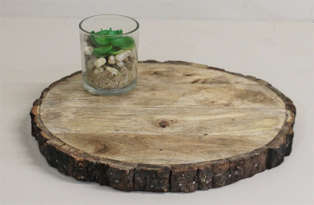 Round Wooden Bark Design Chopping & Serving Board, 30cm. Geko Products