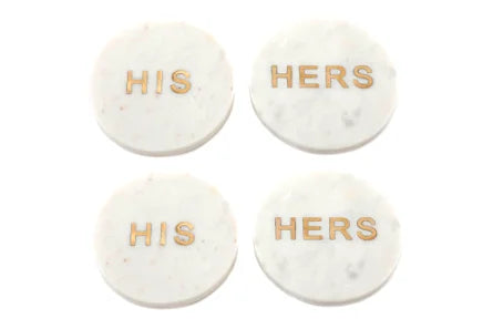 Four 'His' & 'Her' White Marble Coasters - Shades 4 Seasons