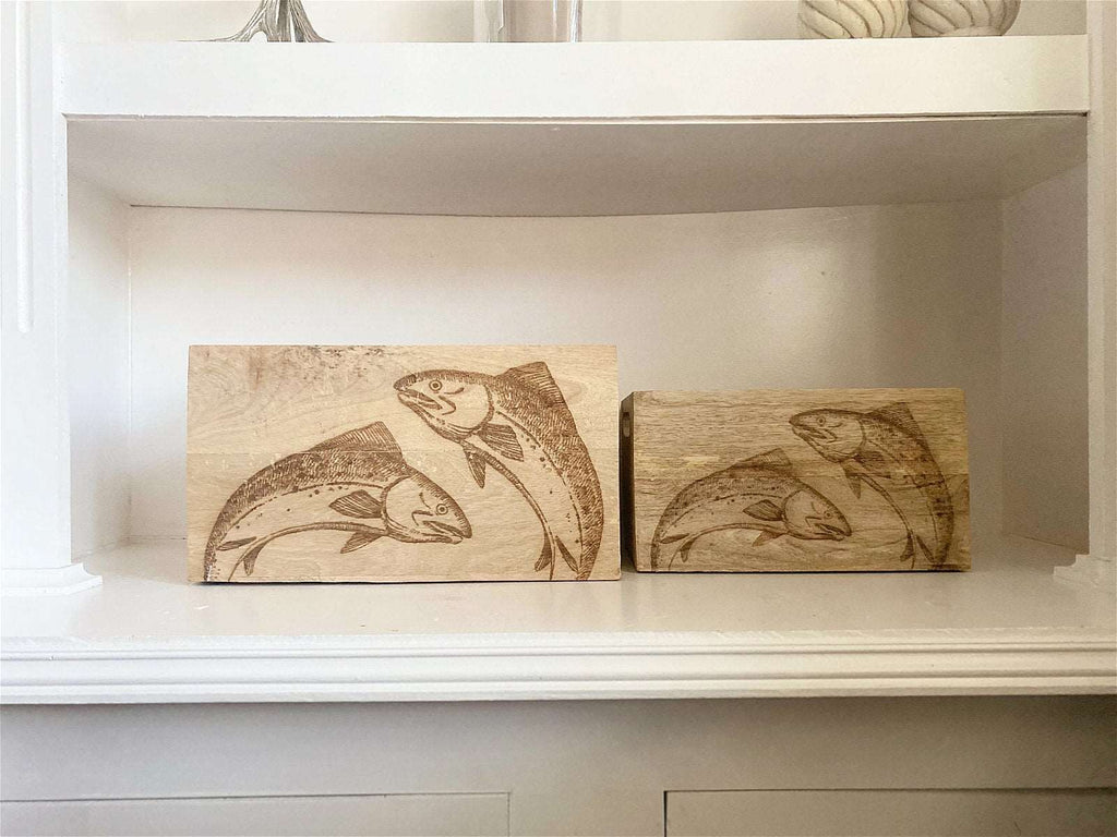 Set Of Two Engraved Salmon Crates Geko Products