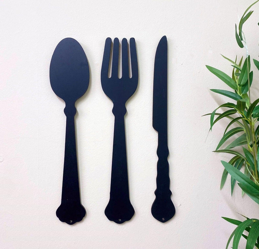 Black Three Piece Cutlery Wall Decoration 39cm Geko Products