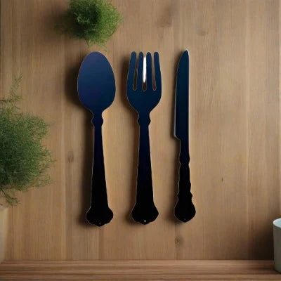 Black Three Piece Cutlery Wall Decoration 39cm - Shades 4 Seasons