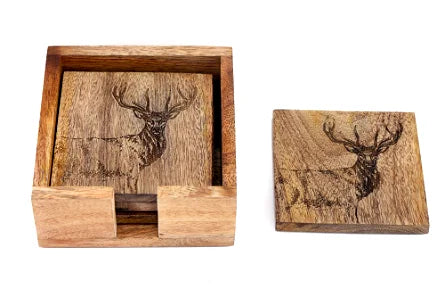 Wooden Set of 4 Engraved Stag Coasters - Shades 4 Seasons
