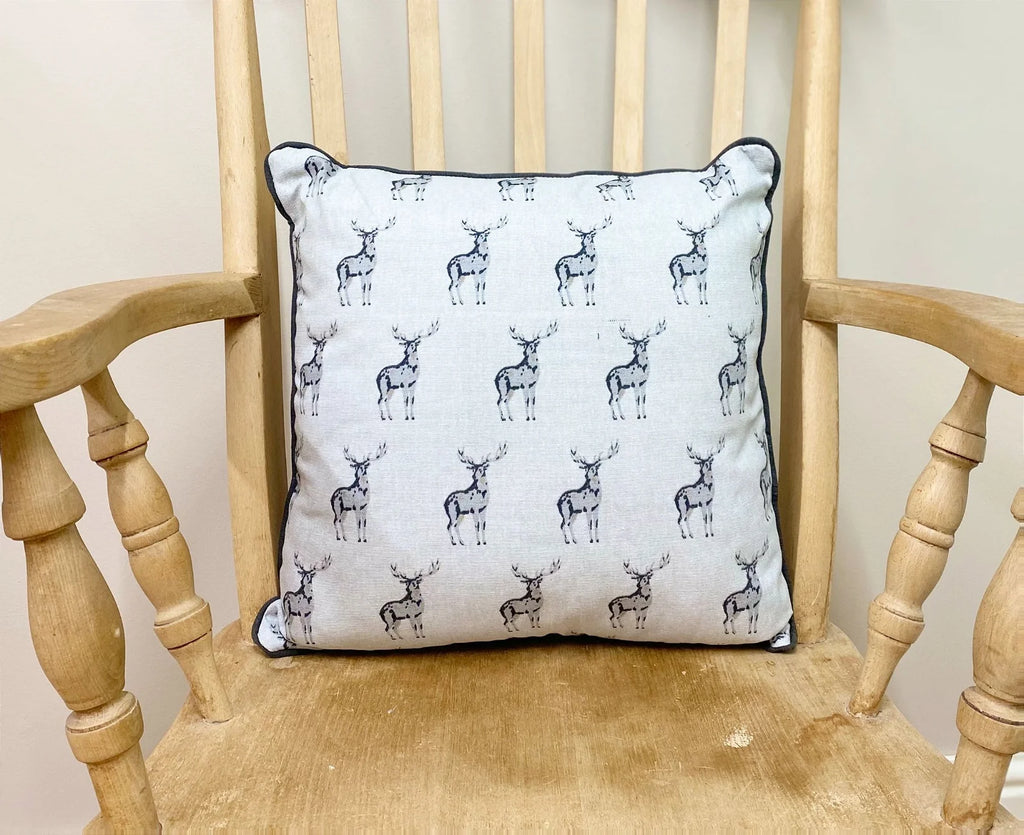 Grey Scatter Cushion With A Stag Print Design - Shades 4 Seasons