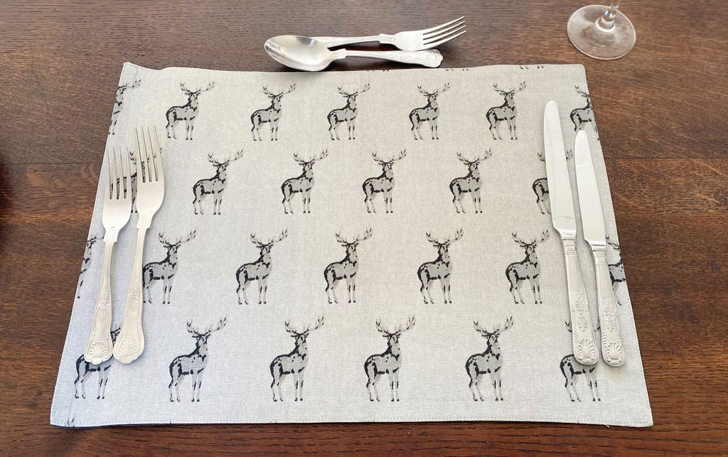 Set of 2 Grey Stag Print Fabric Place Mats Geko Products