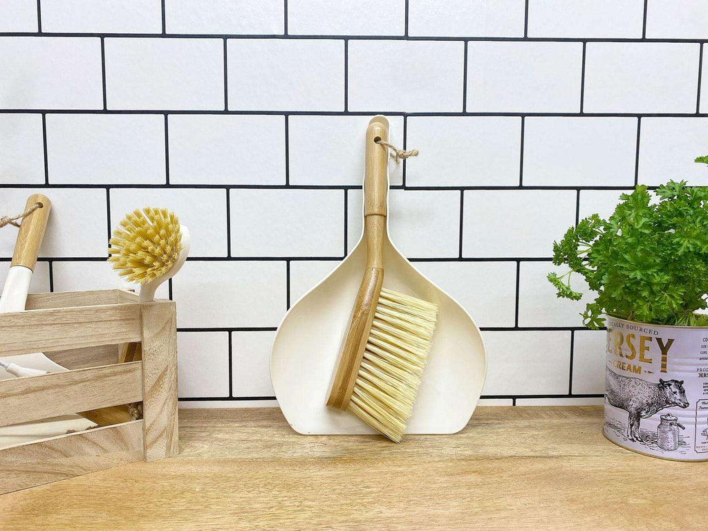 Cream Dustpan & Bamboo Wooden Brush Geko Products