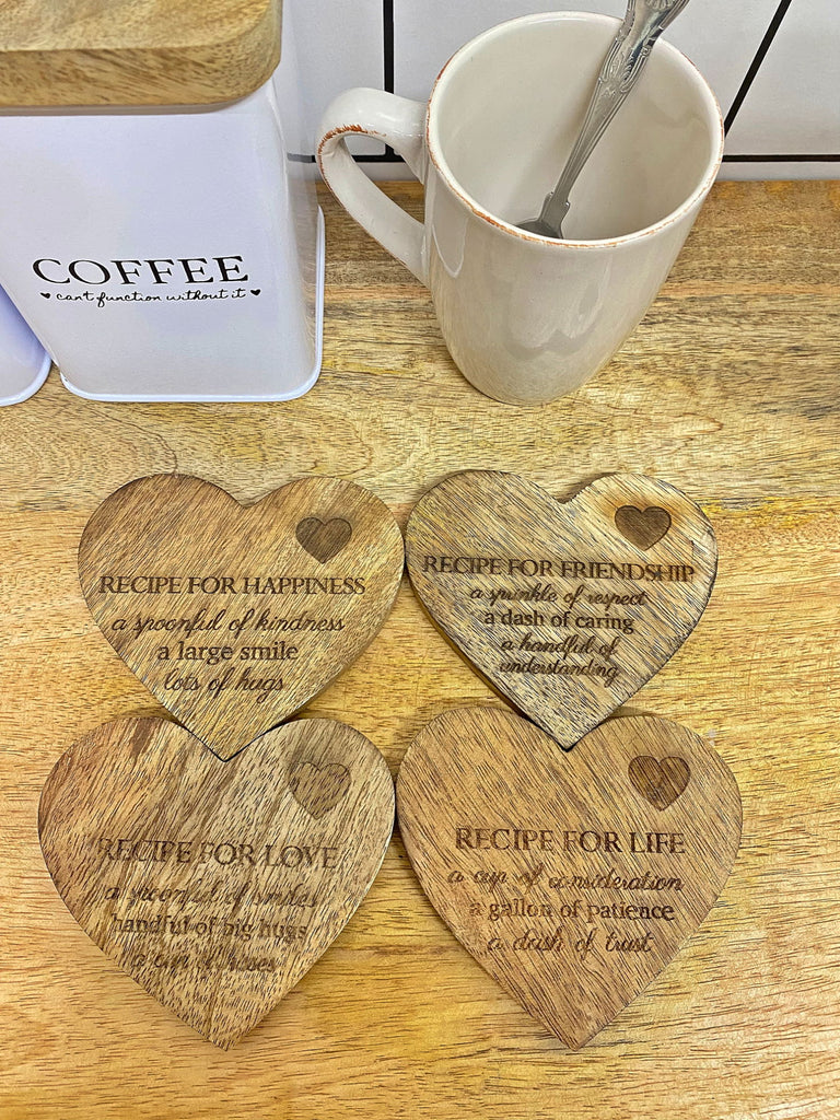 Set of 4 Wooden Heart Shaped Coasters Geko Products