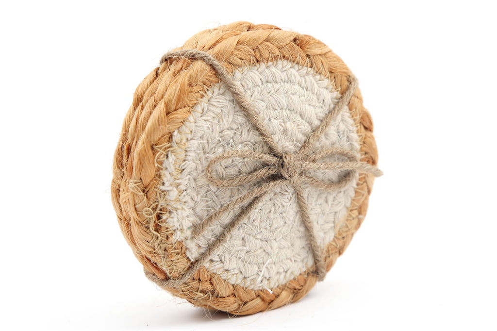 Set of Four Braided Round Jute and Cream Coaster Geko Products