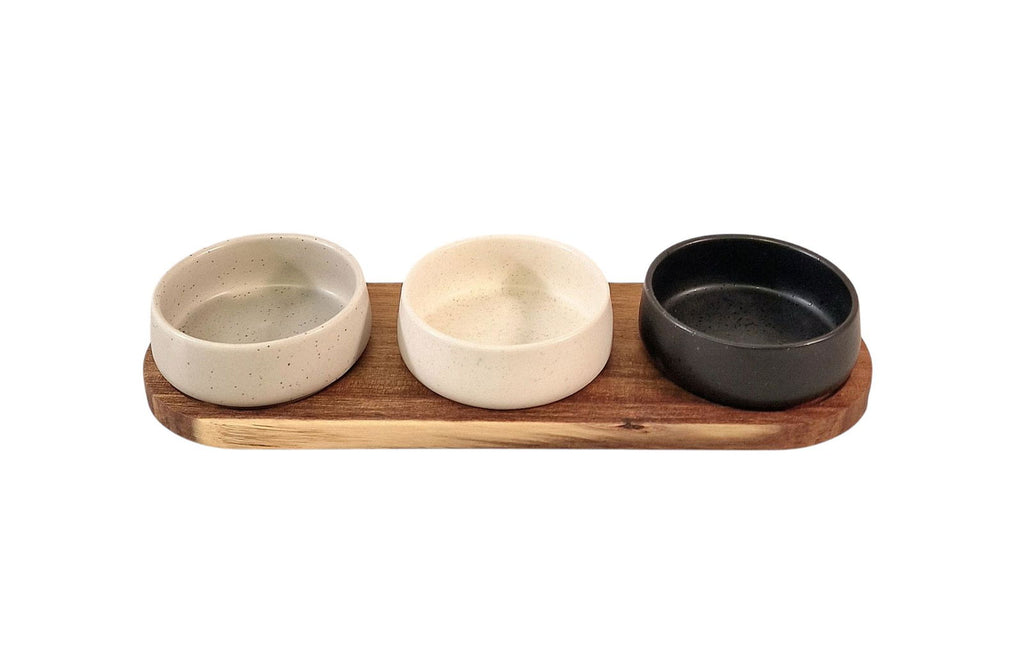 Set of 3 Tapas Set (Shallow) on Acacia Wooden Tray Geko Products