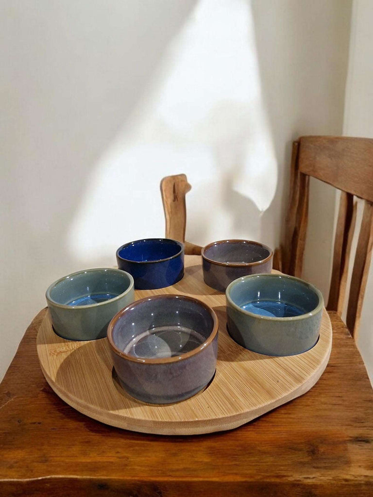 Tapas Dishes On Bamboo Tray Set Of 5 Bowls Geko Products