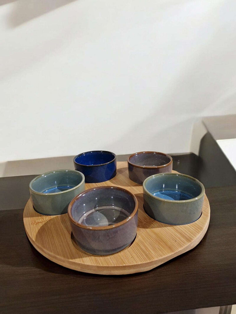 Tapas Dishes On Bamboo Tray Set Of 5 Bowls Geko Products