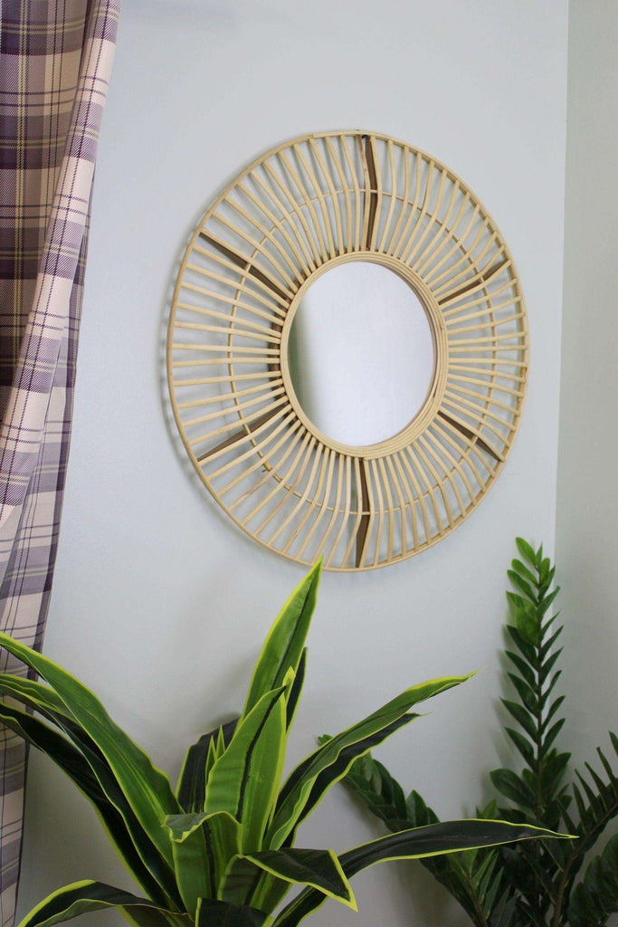 Circular Natural Rattan Effect Mirror 70cm Geko Products