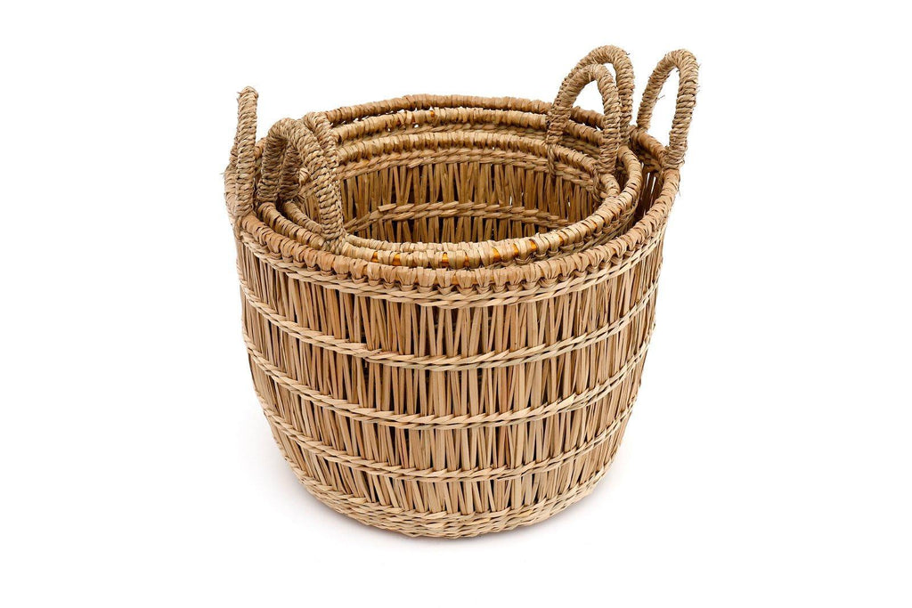 Set of Three Dried Seagrass Baskets Geko Products