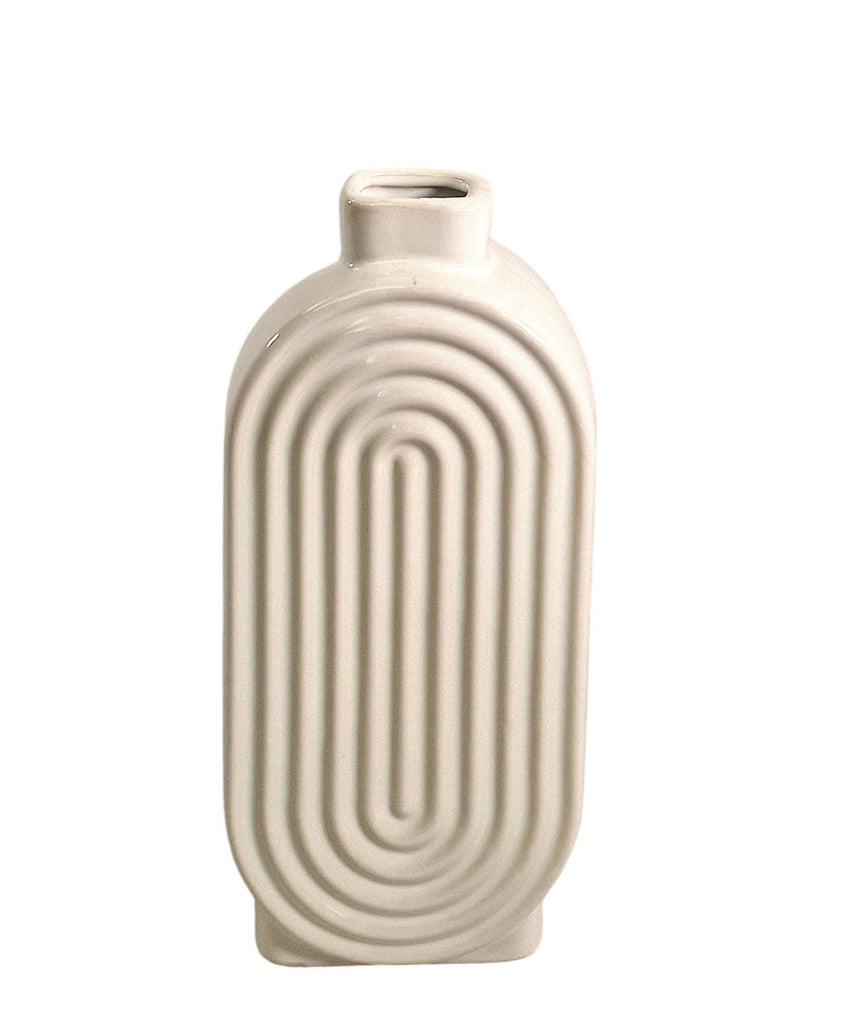 White Ribbed Oval Vase Geko Products