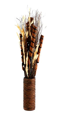 Assorted Leaves & Grasses In A Woven Brown Pot 100cm - Shades 4 Seasons