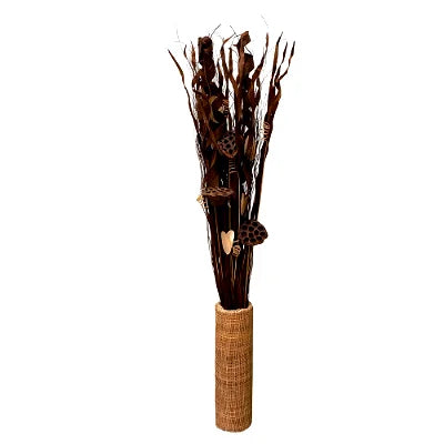Assorted Leaves & Grasses In A Woven Natural Pot 100cm - Shades 4 Seasons