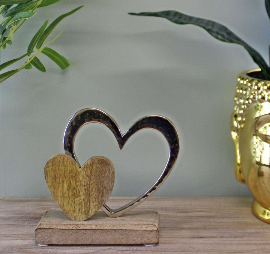 Small Double Heart On Wooden Base Ornament Geko Products