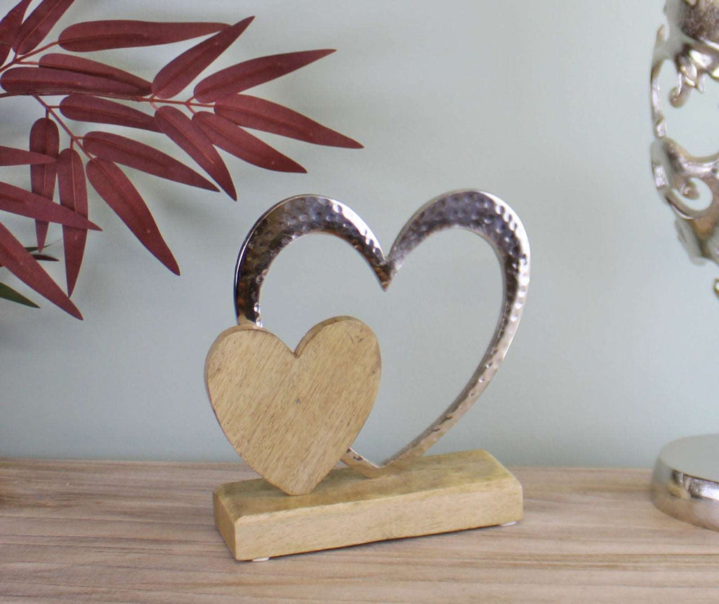 Large Double Heart On Wooden Base Ornament Geko Products