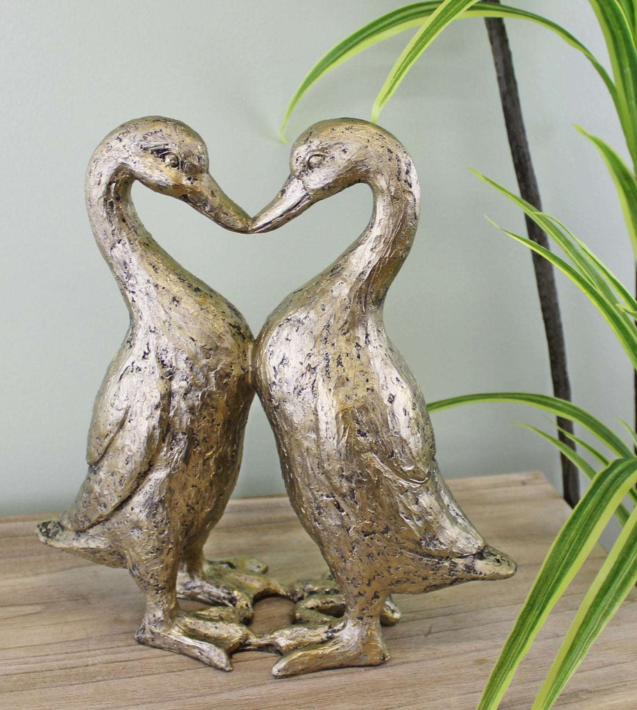 Gold Resin Kissing Ducks Heart Ornament Geko Products