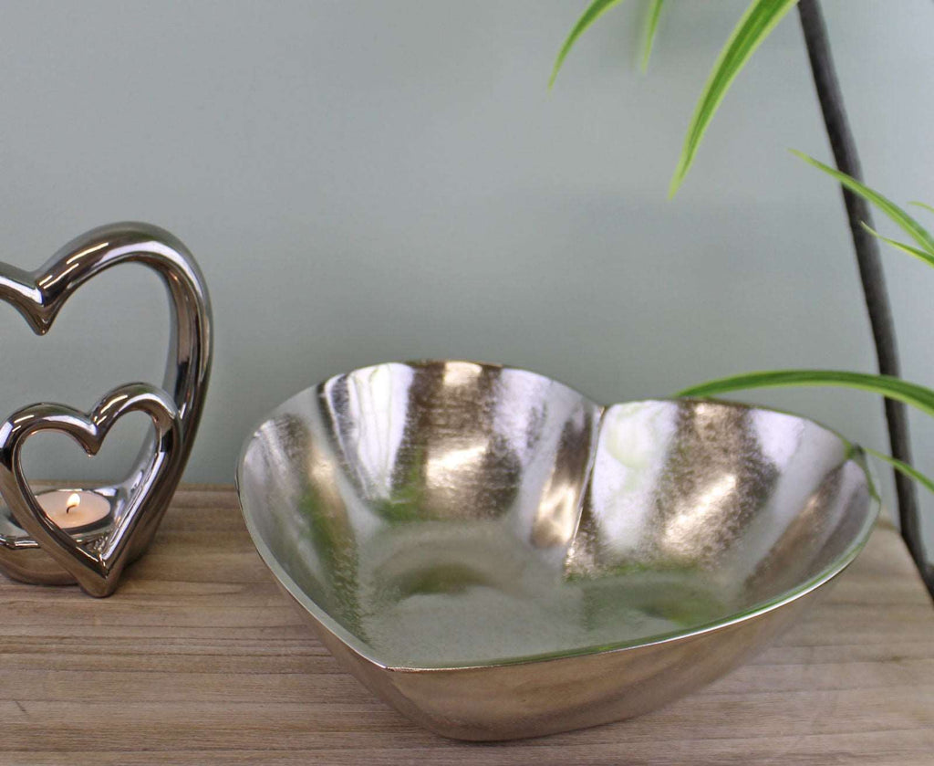 Silver Metal Heart Shaped Decorative Bowl Geko Products