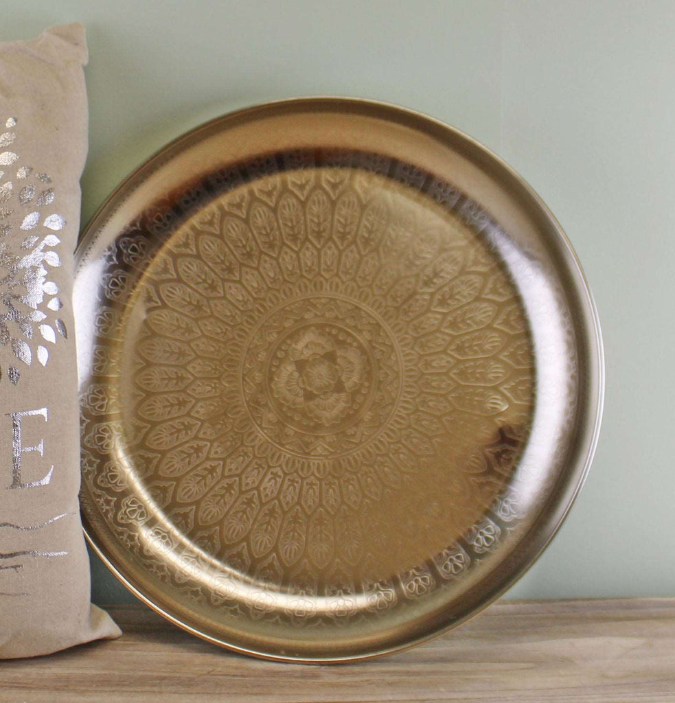 Decorative Silver Metal Tray With Etched Design Geko Products