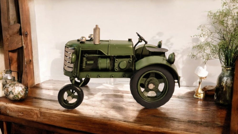 Green Metal Tractor Ornament 17cm Shades 4 Seasons