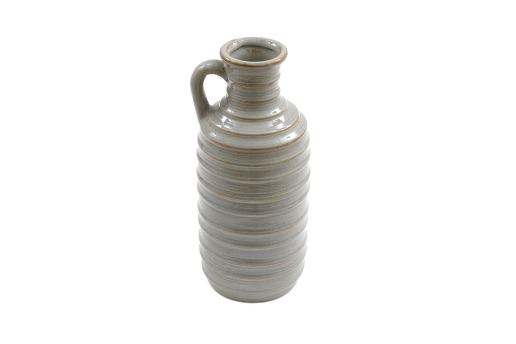 Ceramic Grey Ribbed Vase With Handle 27cm Geko Products