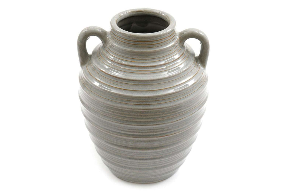 Ceramic Grey Ribbed Vase With Handles 25cm Geko Products