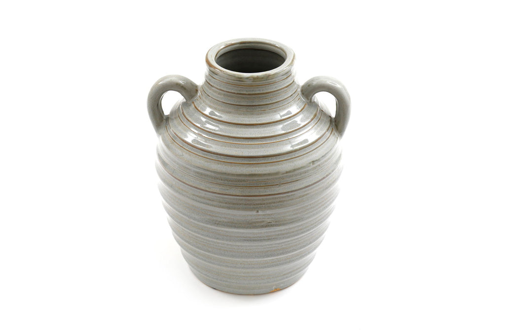 Ceramic Grey Ribbed Vase With Handles 20cm Geko Products